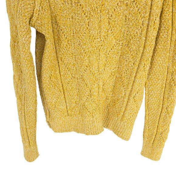 Banana Republic Cable-Knit Crewneck Sweater Marled Yellow Preppy Cheery Cotton M - Picture 16 of 16
